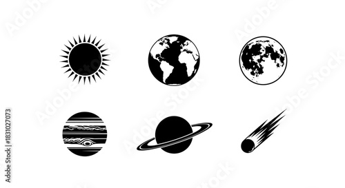 Explore our solar system with these bold planet icons perfect for educational designs, astronomy projects, and modern space themed graphics