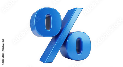 Blue 3d percent symbol isolated on transparent background