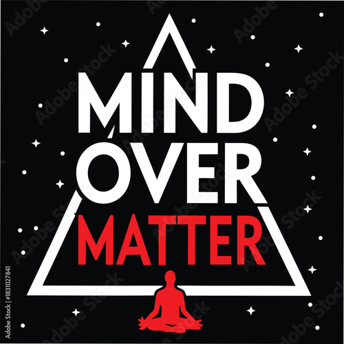 An abstract meditation illustration featuring a red silhouette in a yoga pose with astral elements