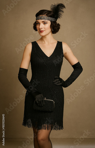 1920s stylish lady in her 30s, wearing flapper dress AI generated