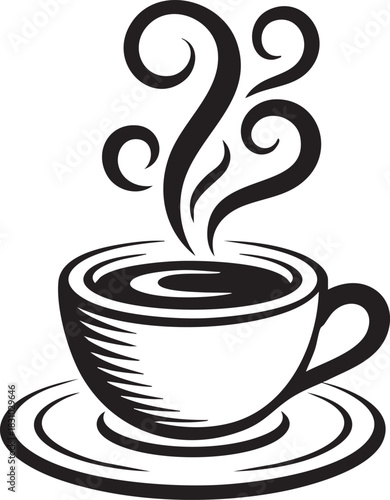 Hot brown espresso drink in a cafe mug with steam, perfect for a caffeine breakfast illustration or symbol design