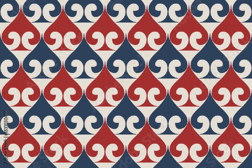 Red and Navy Geometric Ikat Swirl Pattern. ikat abstract traditional orientation seamless pattern. Ajrakh pattern, Textile pattern, floral seamless design, Batik Indian, Motif Folk style, Indian gypsy