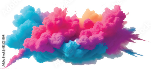 Abstract Energetic Multicolor Powder Splash with Yellow Pink Blue Vibrant Paint Burst Modern Color Explosion