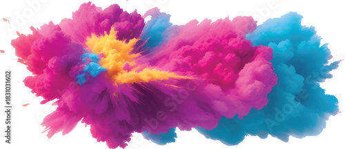 Vibrant Multicolor Paint Splash Explosion with Dynamic Yellow Pink Blue Powder Burst Abstract Artistic Energy