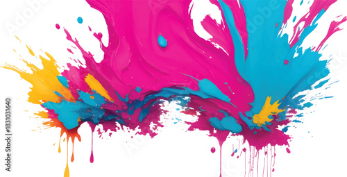 Abstract Vibrant Paint Splash Powder Explosion of Yellow Pink and Blue Colors Creating Dynamic Artistic Burst
