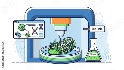 3D bioprinter creating a green organlike structure