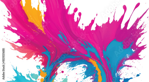 Abstract Vibrant Paint Splash Powder Explosion of Yellow Pink and Blue Colors Creating Dynamic Artistic Burst