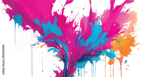 Creative Color Burst Explosion with Vibrant Yellow Pink Blue Powder Splash Forming Artistic Abstract Design