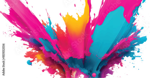 Abstract watercolor colorful paint design with ink splatter and grunge texture