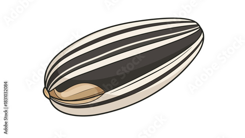 A cartoon illustration of a single sunflower seed with stripes