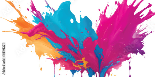 Abstract watercolor paint splashes create a colorful ink texture background illustration