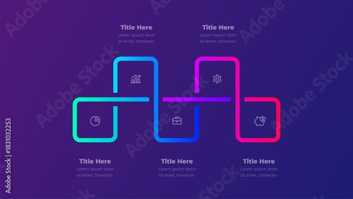 Modern Dark Process Infographic. Gradient Neon Vector Diagram for Business Workflow. Abstract Timeline for Corporate Presentation and Data Visualization with 5 Steps