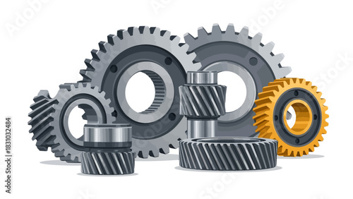 A collection of metal gears of various sizes and colors