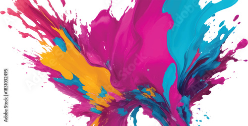 Abstract colorful watercolor paint splash illustration with artistic ink stains on paper background