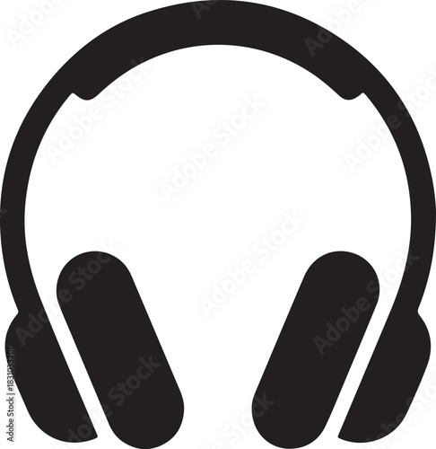Simple black headphones icon for music audio and entertainment