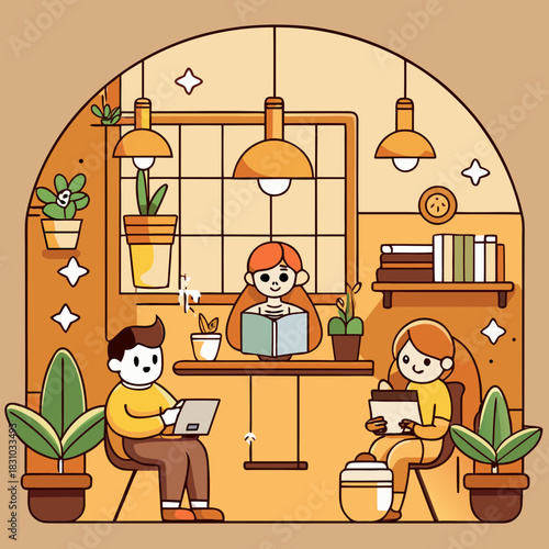 Astronaut gazes out spaceship window at colorful alien planets and stars