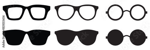 Eyeglasses & Sunglasses Icon Set – Outline and Filled Vector for Fashion, Optical Accessories & 
Glass Frame Collection