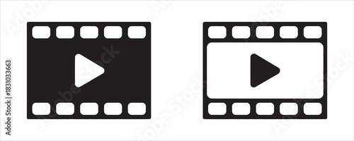 Dynamic play button icons in classic film reel style for modern multimedia projects, ideal for online video platforms and cinematic creations.