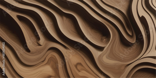 Deep Carved Brown Paper Layer Sculpture with Organic Flow Waves and Premium Abstract Dimensional Texture”