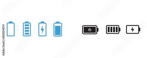 Charge up your designs with these vibrant battery icons showcasing power levels and charging progress, perfect for apps, websites, and tech interfaces