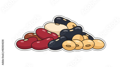 A pile of mixed beans including kidney black white and soy beans