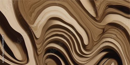 Elegant Layered Paper Wave Flow Background Featuring Warm Brown Organic Carved Contour Texture