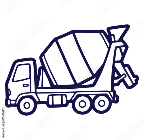Outline illustration of a concrete mixer truck suitable for construction and engineering projects