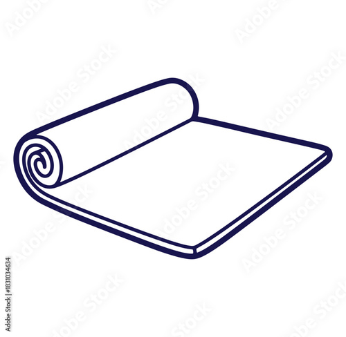 Rolled out yoga mat isolated on white background in simple outline style