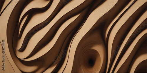 Modern Brown Sculpted Organic Wave Pattern with Smooth Layered Depth and Flowing Contours for Stylish Abstract Decorative Surfaces