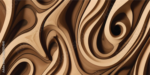Luxury Deep Carved Brown Layered Wave Texture with Dramatic Organic Contours for Premium Abstract Background and Artistic Decoration