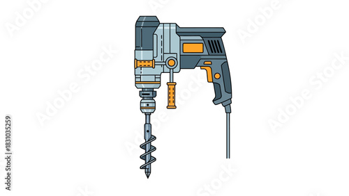 A pixelated illustration of a gray and orange rotary hammer drill