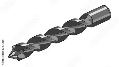 A rendered image of a twist drill bit with flutes