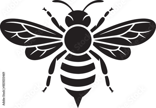 Black and white bee silhouette illustration for design elements and decoration