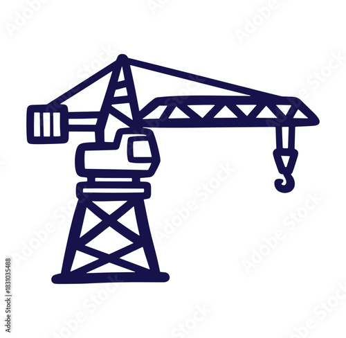 Simple line art illustration of a construction crane isolated on a white background