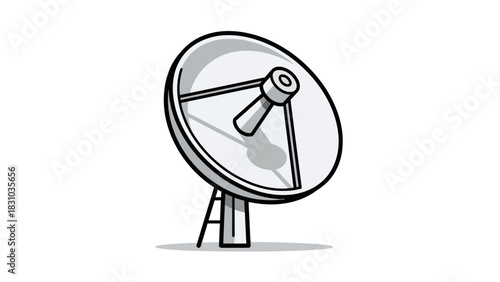 A black and white illustration of a satellite dish on a stand