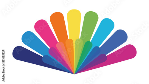 A fan of colorful rounded rectangles in a semicircle