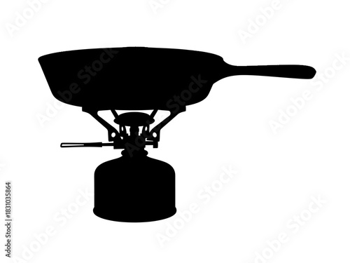 Camping stove with frying pan silhouette isolated on transparent background
