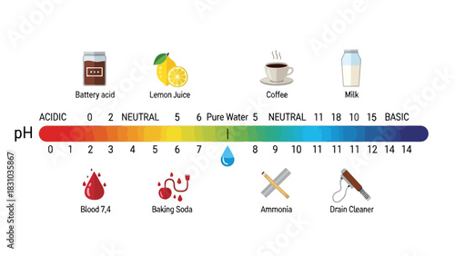 A pH scale with common substances