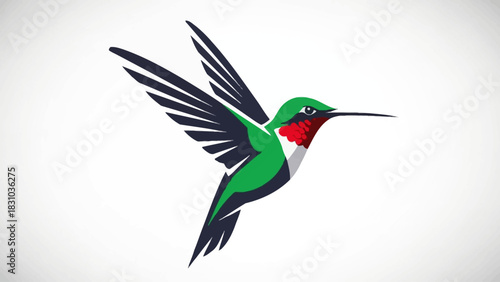A stylized rubythroated hummingbird in flight