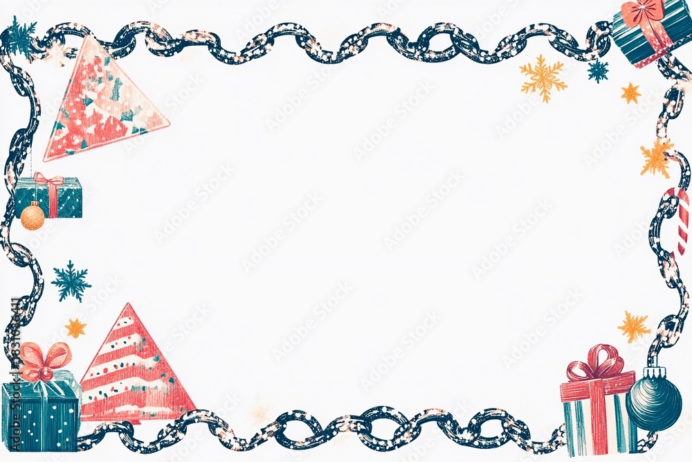 Obraz premium Decorative frame featuring a chain design embellished with winter symbols in a festive setting