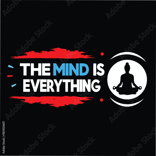 Silhouette person in meditation pose with white circle next to motivational typography for wellbeing