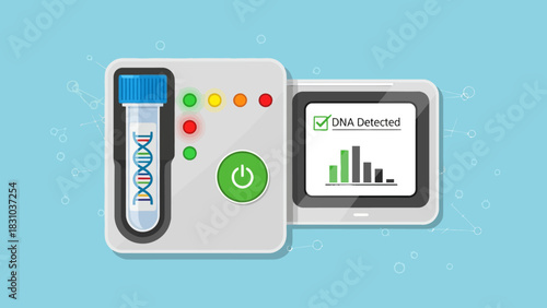 DNA testing device with sample tube and screen display