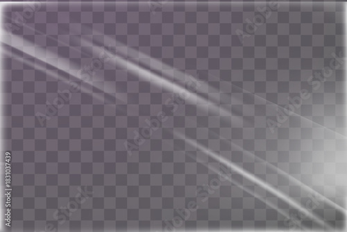 Realistic plastic shrink wrap with light streaks and glowing edges for packaging or 3D design