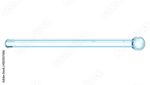 A transparent glass stirring rod with a rounded bulbous end