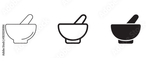 Mortar and pestle icons for culinary, alchemy, or apothecary uses, perfect for adding a touch of vintage charm to your design projects today