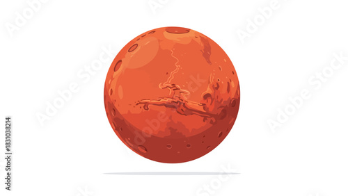 Pixel art illustration of the planet Mars with craters and surface features