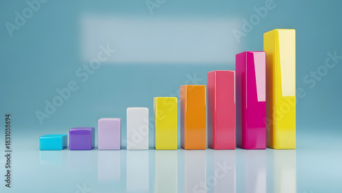 Free Download Vibrant 3D Growth Chart with Glossy Rainbow Bars on White. - GFXLoad