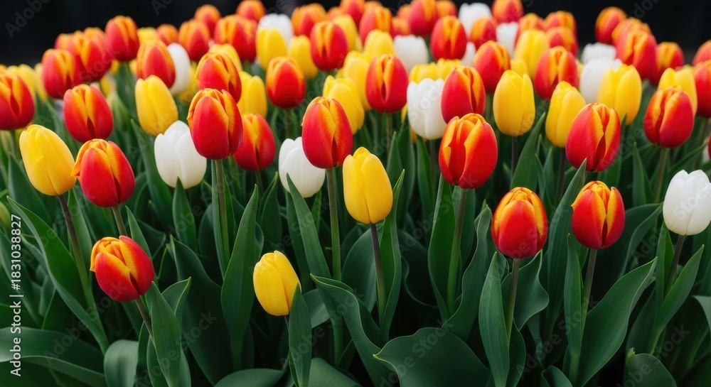 Obraz premium Vibrant Red, Yellow, and White Tulips Bloom
