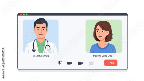 Video call between a doctor and patient on a computer screen