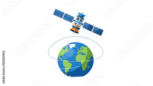 Satellite orbiting the Earth with solar panels extended